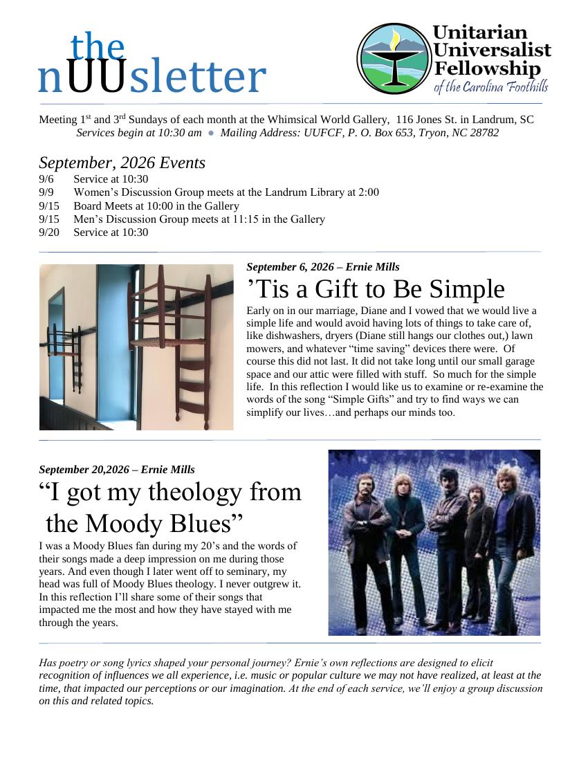 Front page of September 2026 nUUsletter