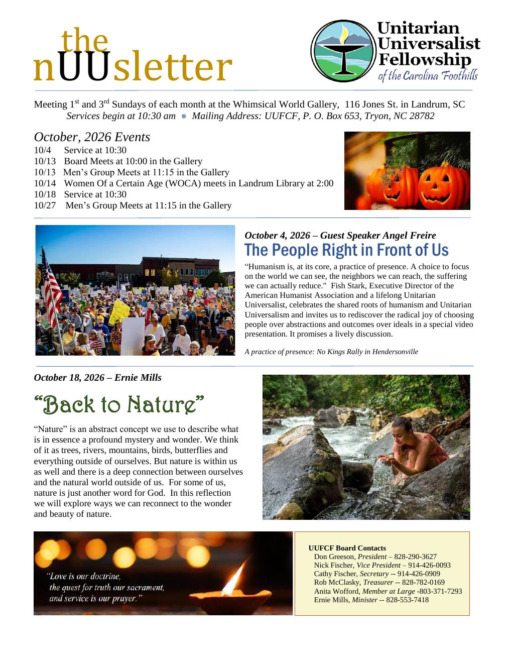 Front page of October 2026 nUUsletter